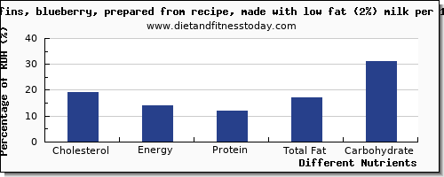 chart to show highest cholesterol in blueberry muffins per 100g